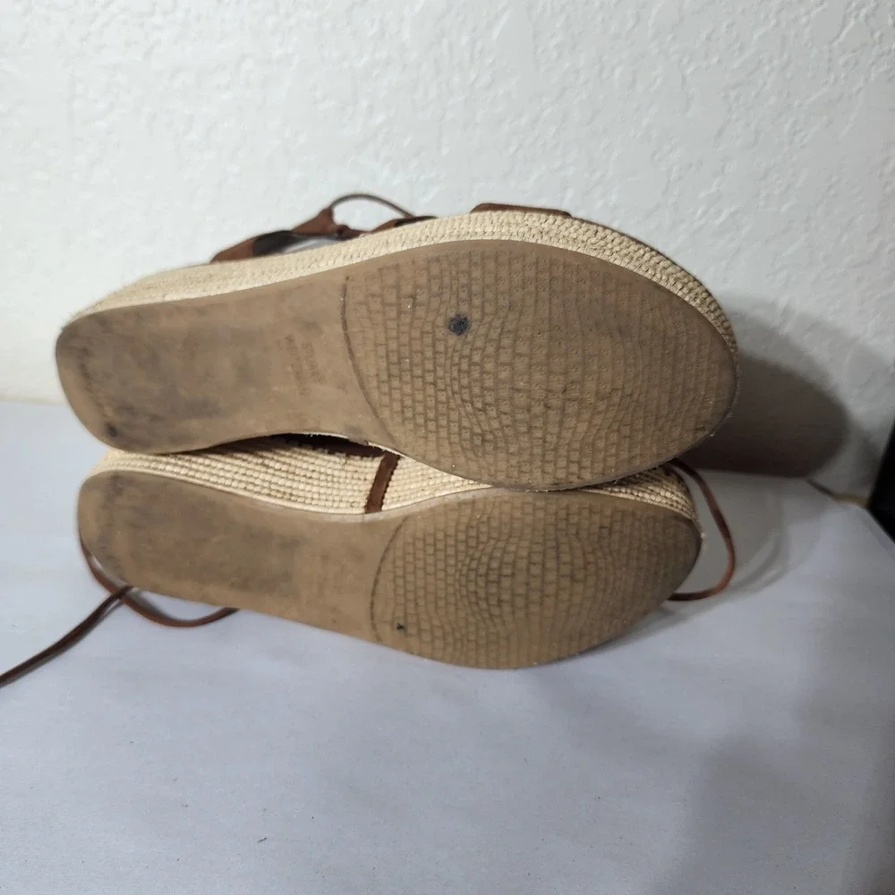 Stuart Weitzman Brown Suede Lace Up Espadrille Platform Sandals Tassel  8M
